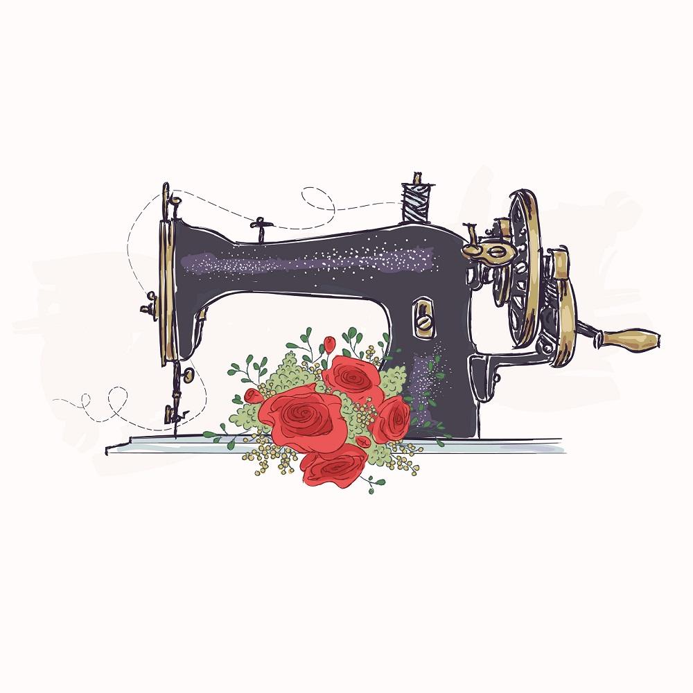 Vintage Sewing Machine With Roses Fabric Panel