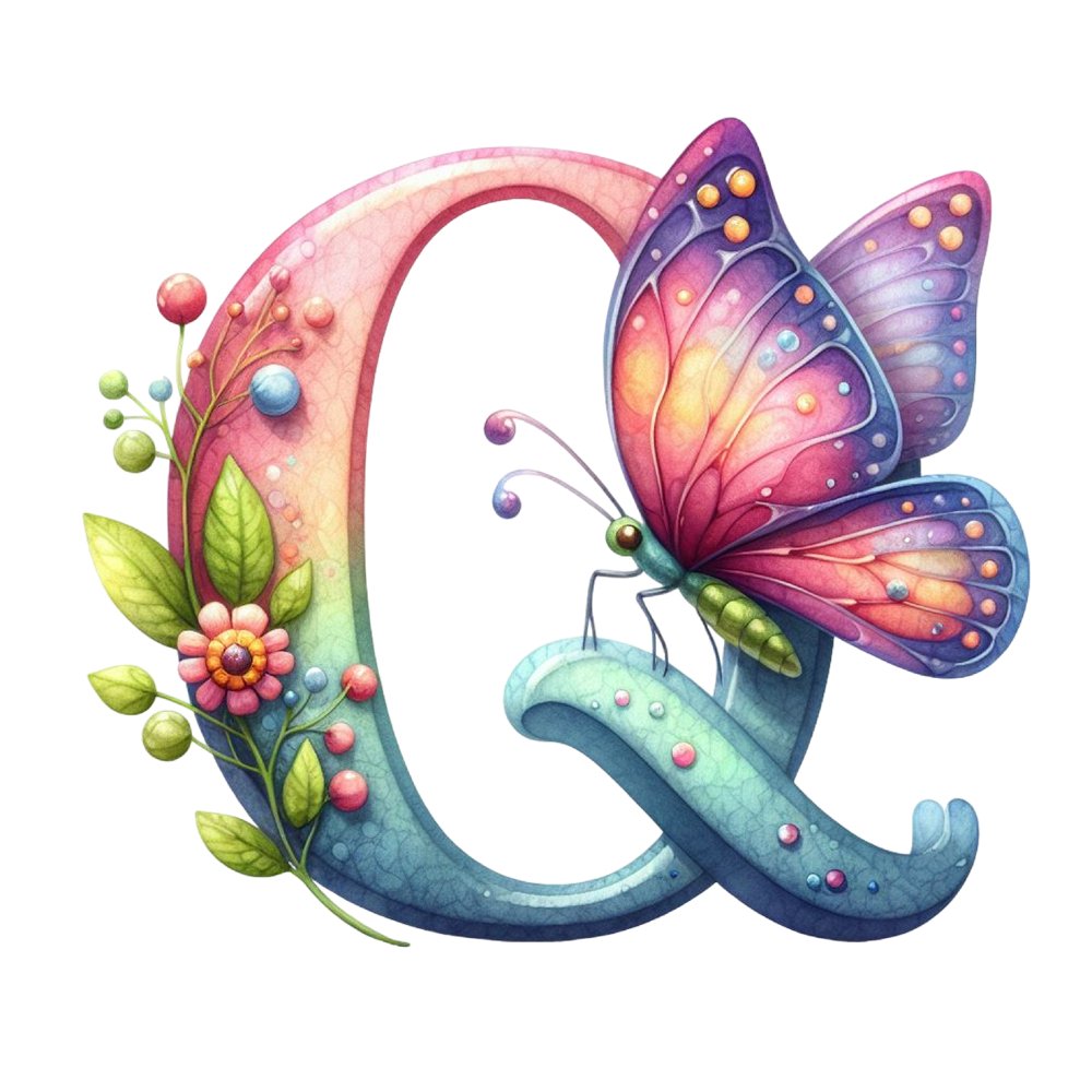Watercolor Butterfly Letter ''Q'' Fabric Panel