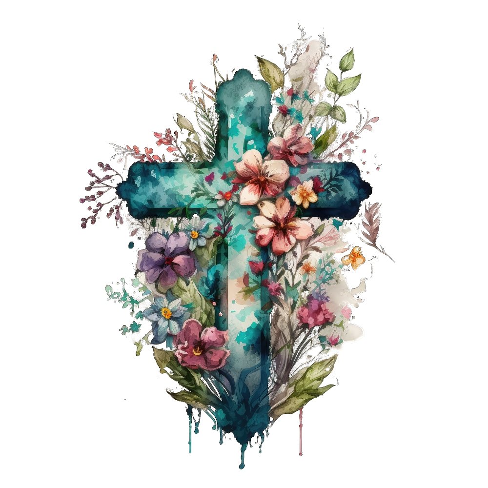 Watercolor Floral Crosses #7 Fabric Panel