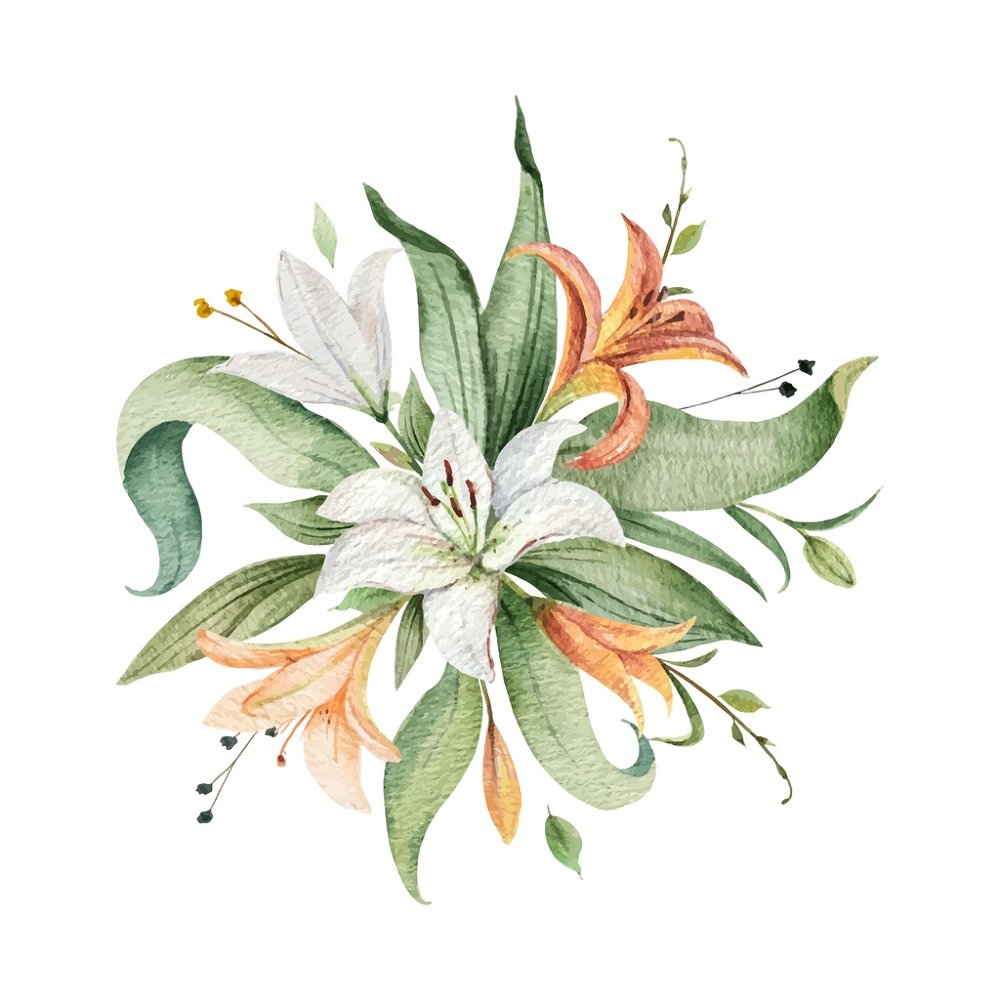 Watercolor Lilly Fabric Panel - White