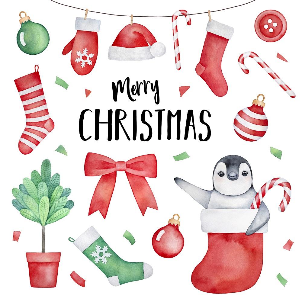 Watercolor Merry Christmas Fabric Panel