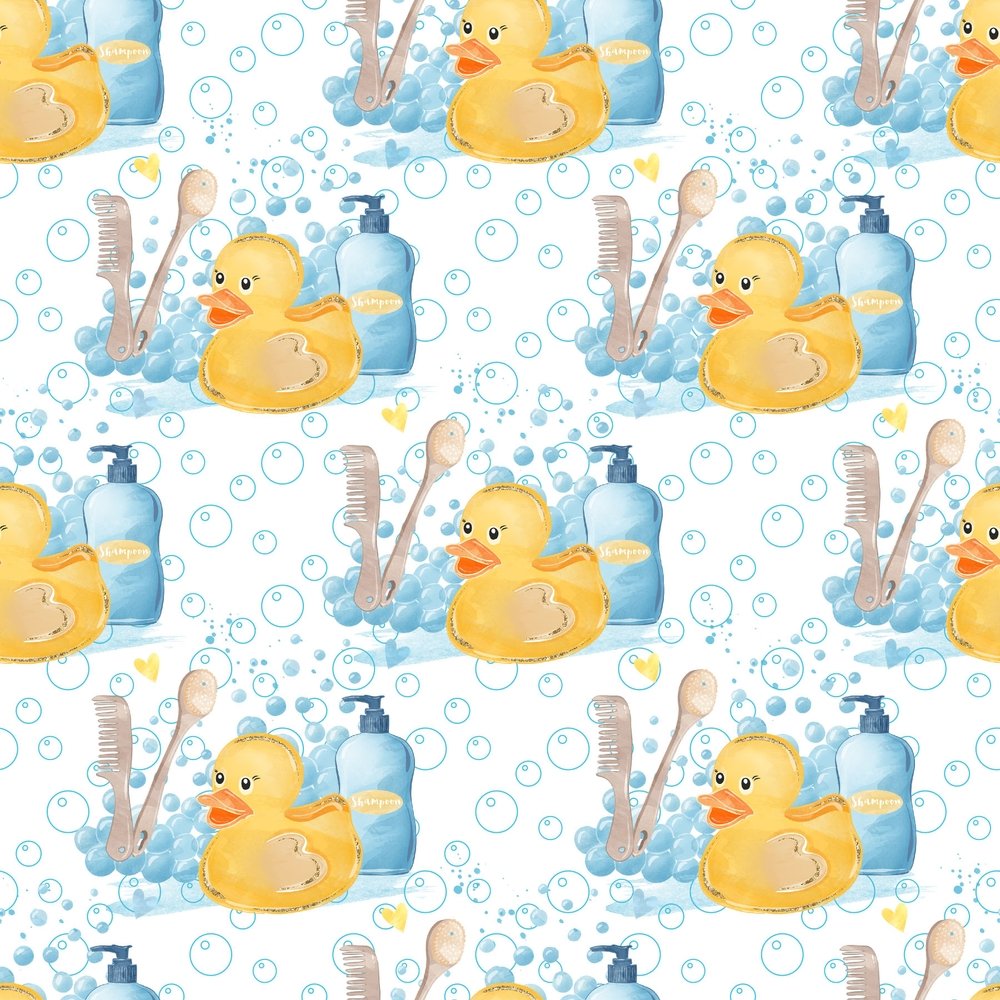 Watercolor Rubber Ducks #4 Fabric - White