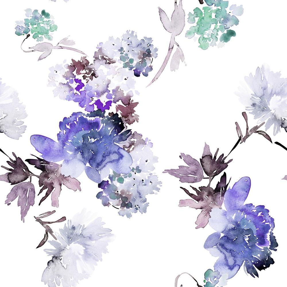 Watercolor Summer Floral Fabric - Purple