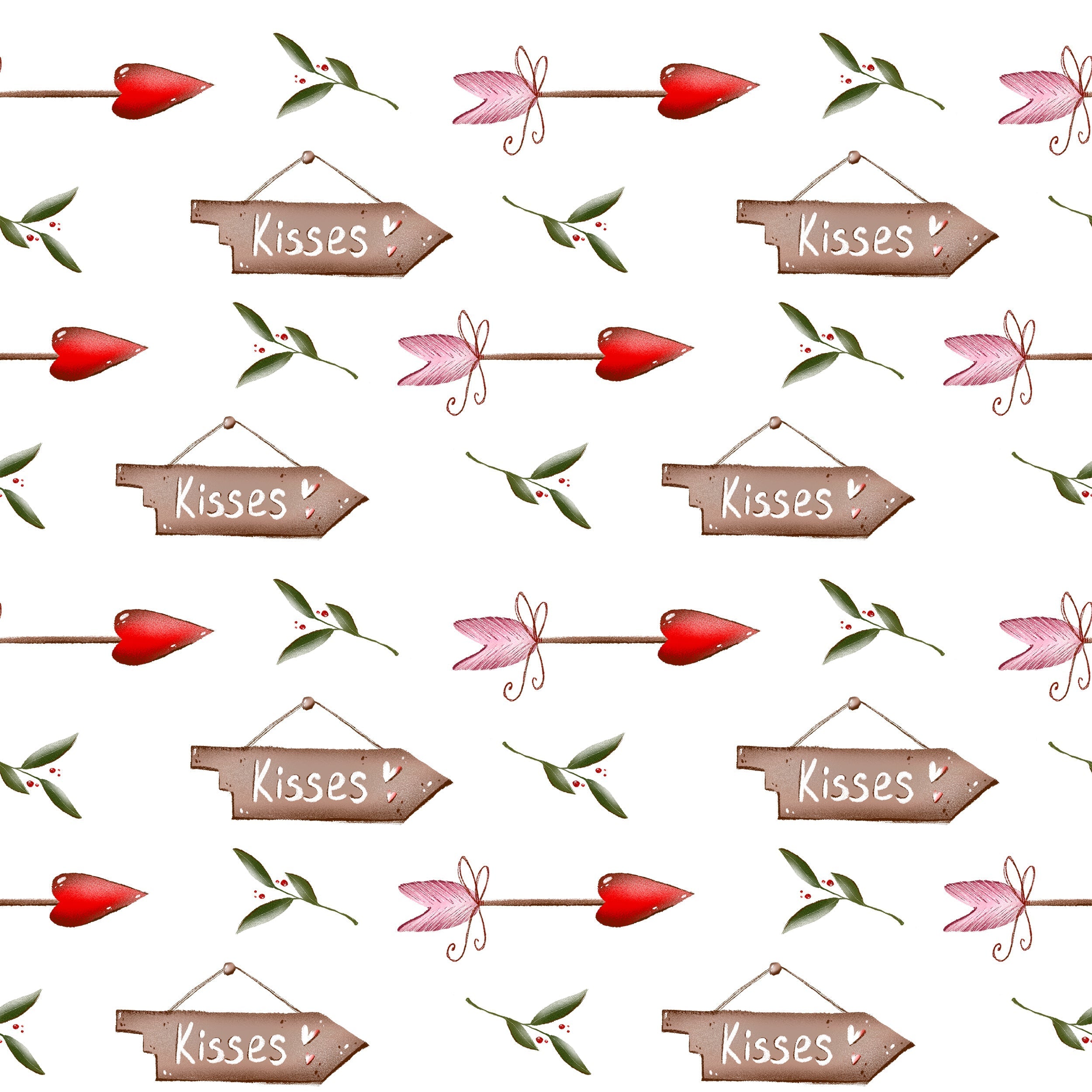 Arrows and Kisses Fabric - White
