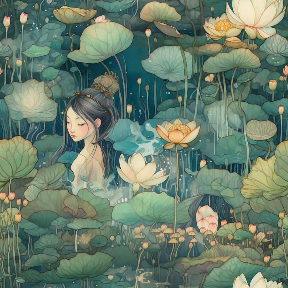 Asian Pond Pattern #1 Fabric