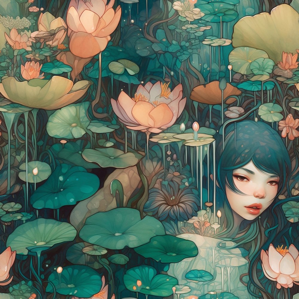 Asian Pond Pattern #6 Fabric