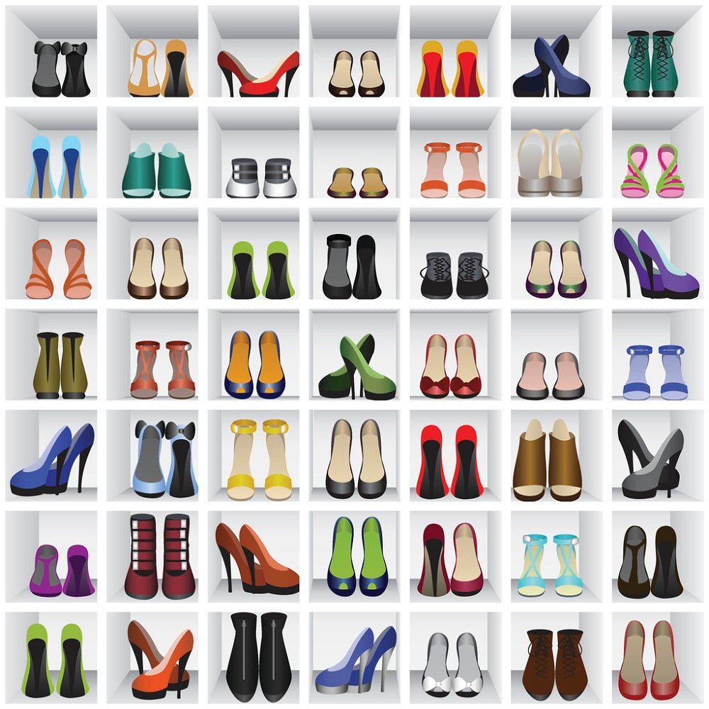 Assorted Heels on Shelves Fabric - Multi