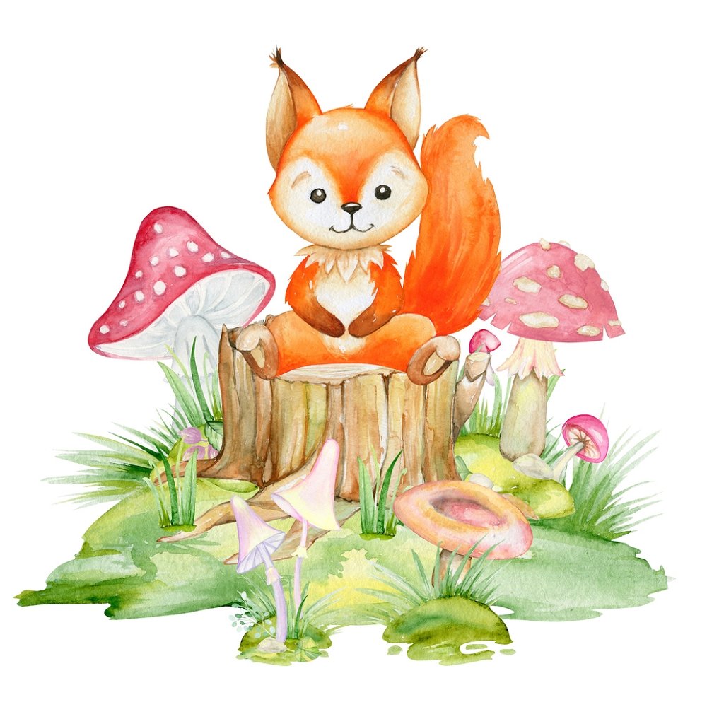 Sweet Squirrel In The Forest Fabric Panel