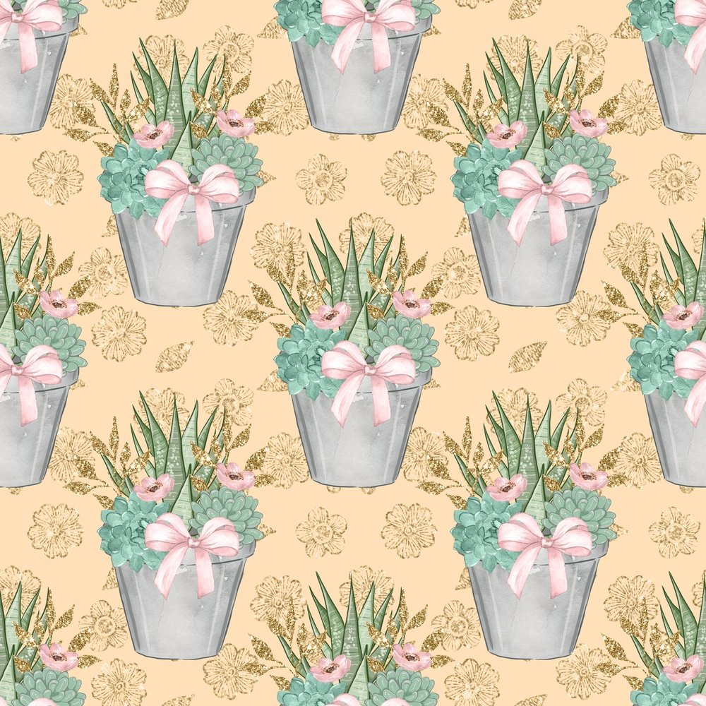 Sweet Succulents Pattern #1 Fabric - Yellow