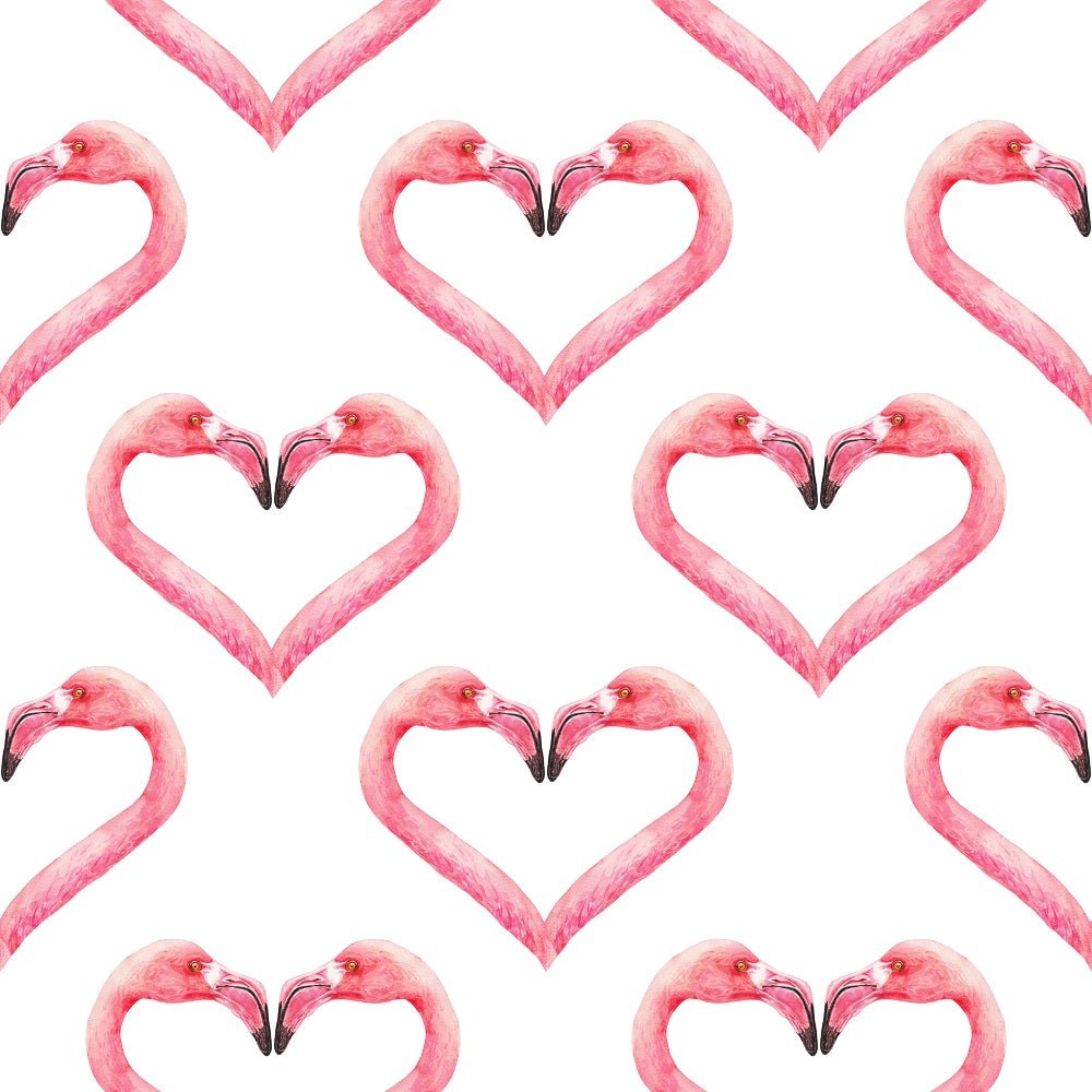 Tropical Love Heart Flamingos Fabric - White