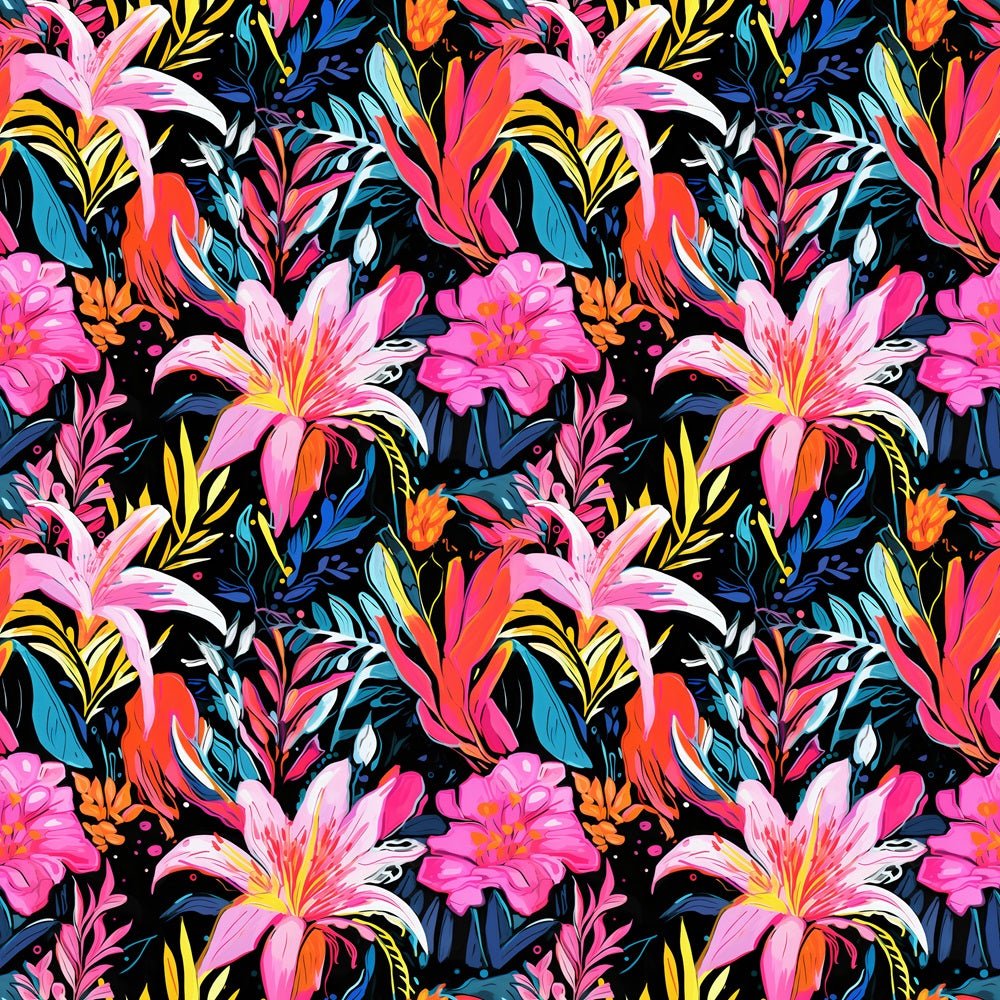 Tropical Neon Flowers Fabric