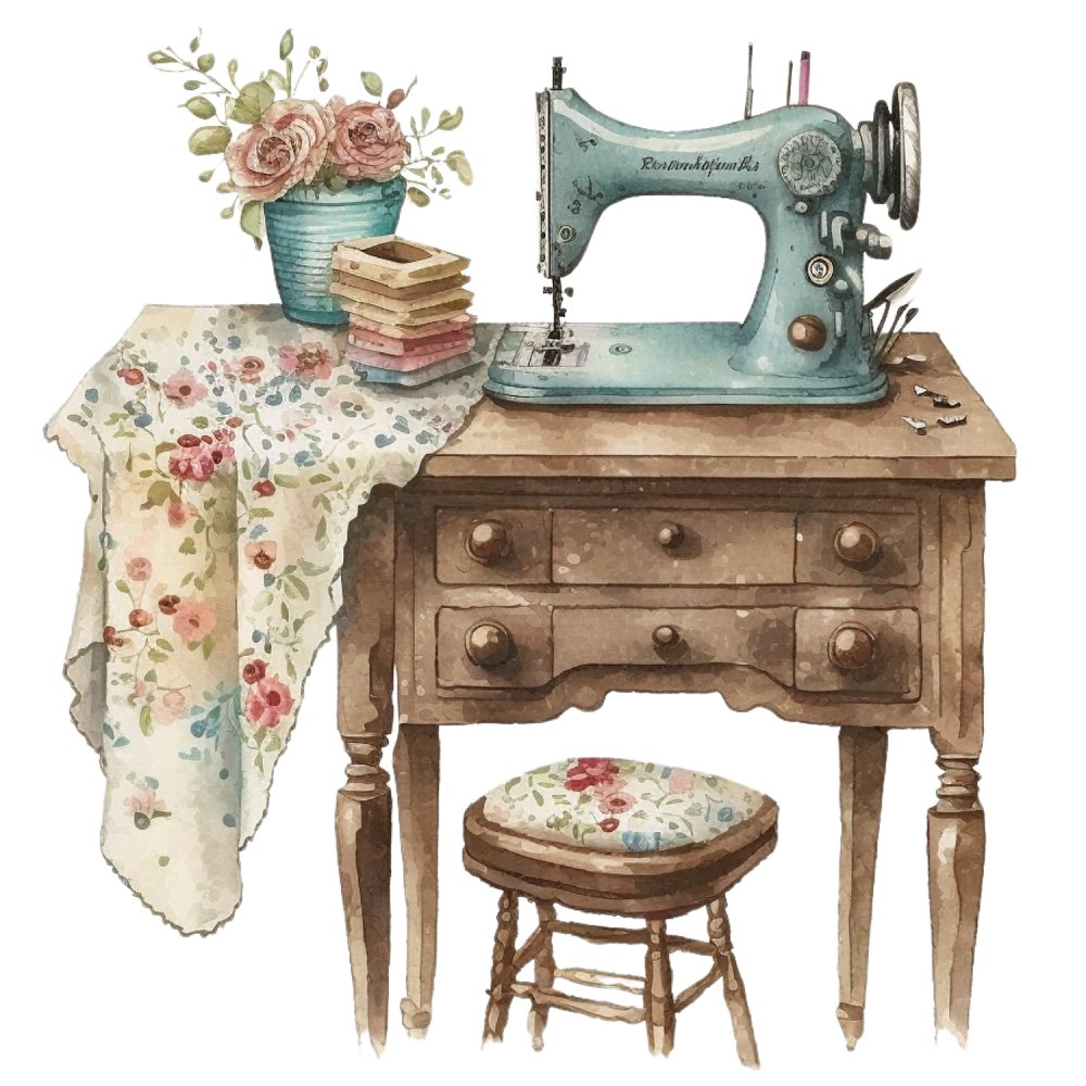 Vintage & Floral Sewing Machine #9 Fabric Panel