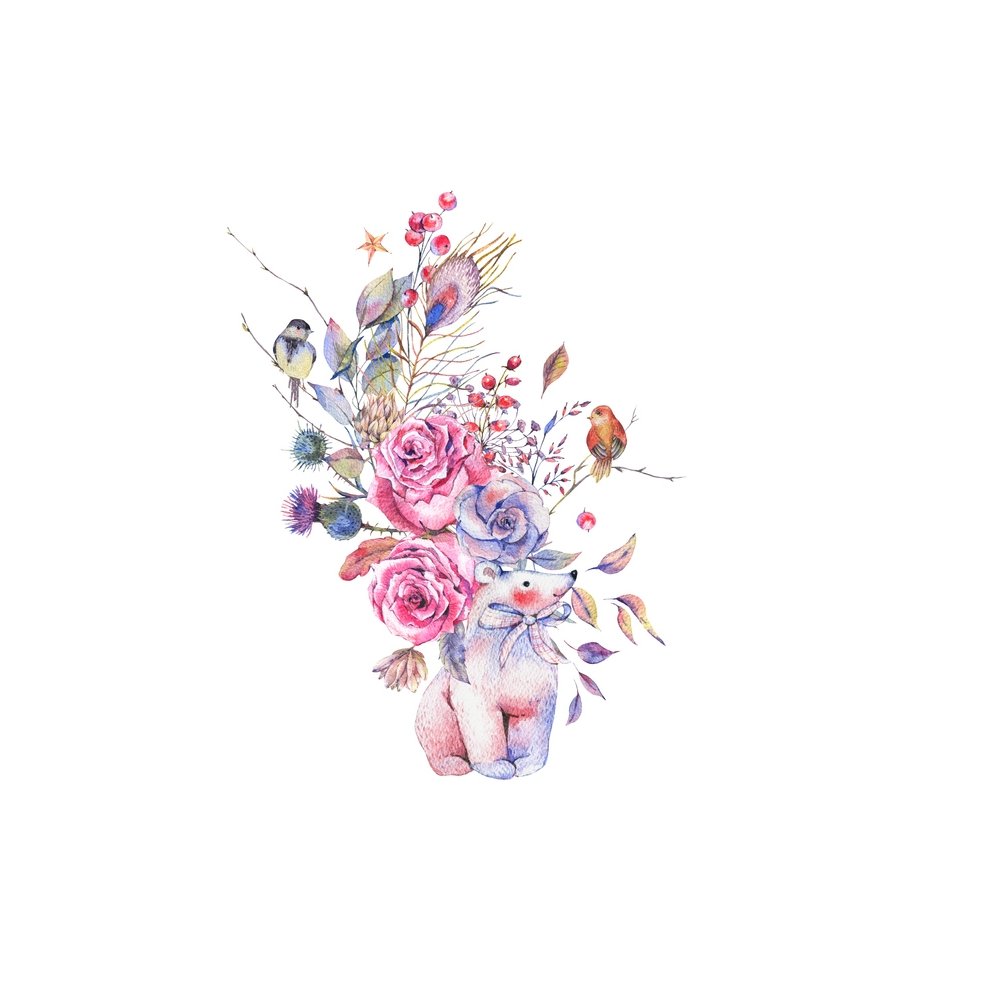 Vintage Florals & Polar Bear Fabric Panel