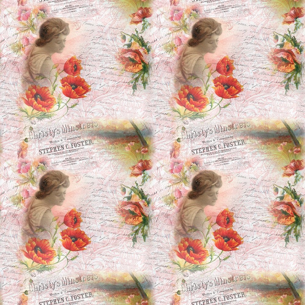 Vintage Poppies #4 Fabric
