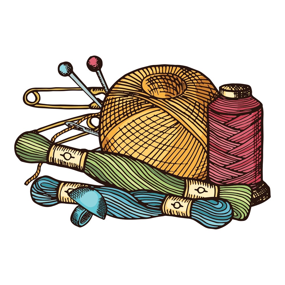 Vintage Sewing Thread and Yarn Workshop Fabric Panel