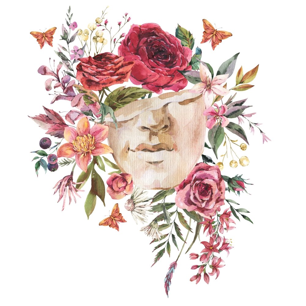 Vintage Wildflowers & Faded Sculpture Fabric Panel