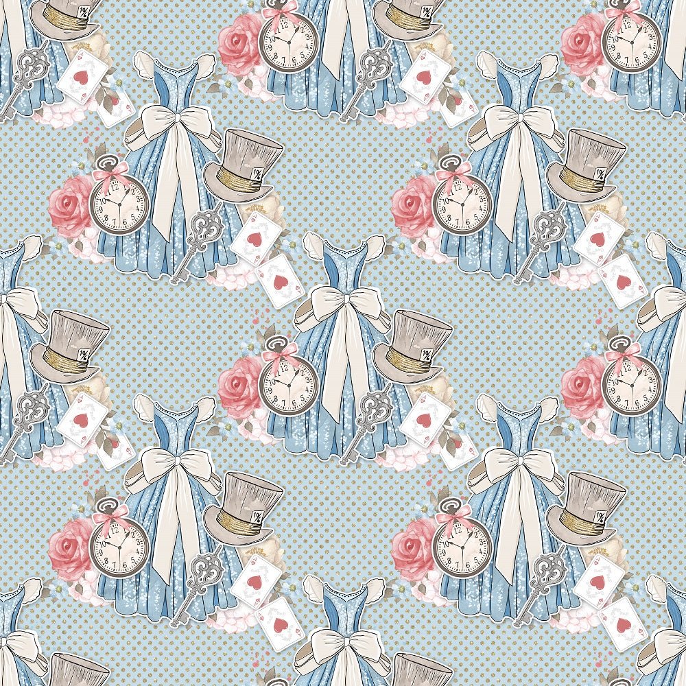 Watercolor Alice in Wonderland Pattern #8 Fabric