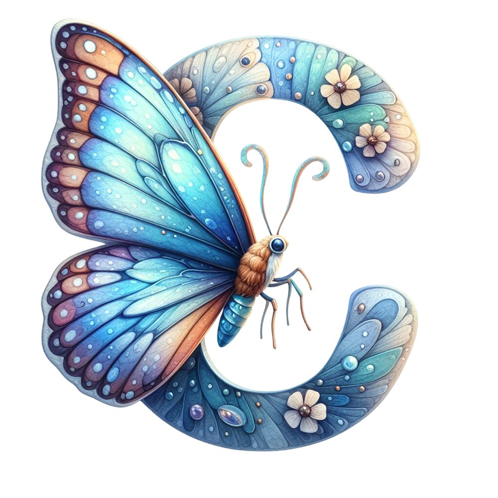 Watercolor Butterfly Letter ''C'' Fabric Panel