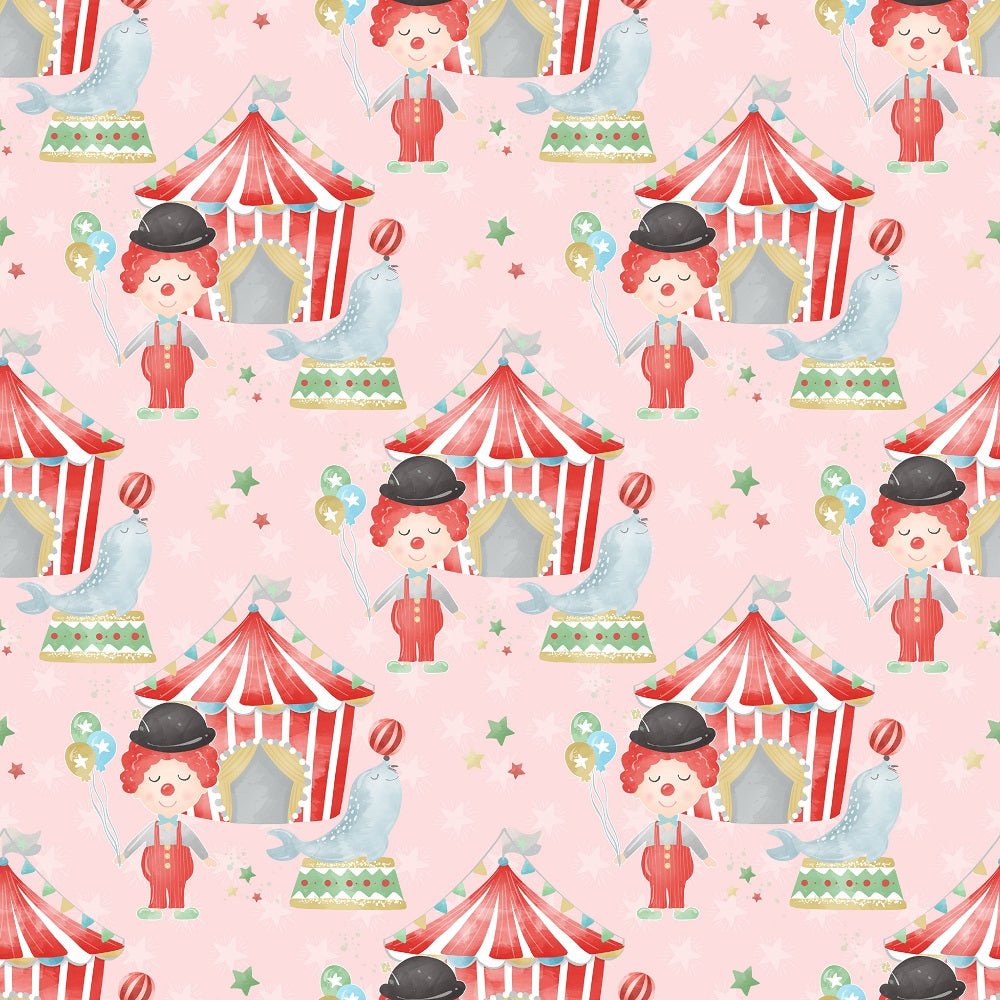 Watercolor Circus Scene #3 Fabric - Pink