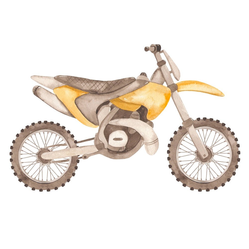 Watercolor Dirt Bikes Fabric Panel - Yellow