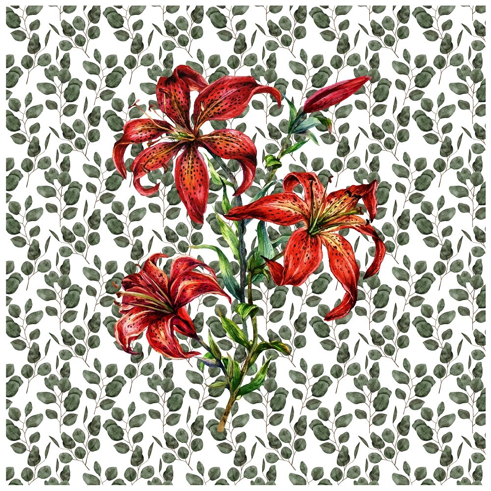 Watercolor Eucalyptus & Red Wood Lily Pillow Panel