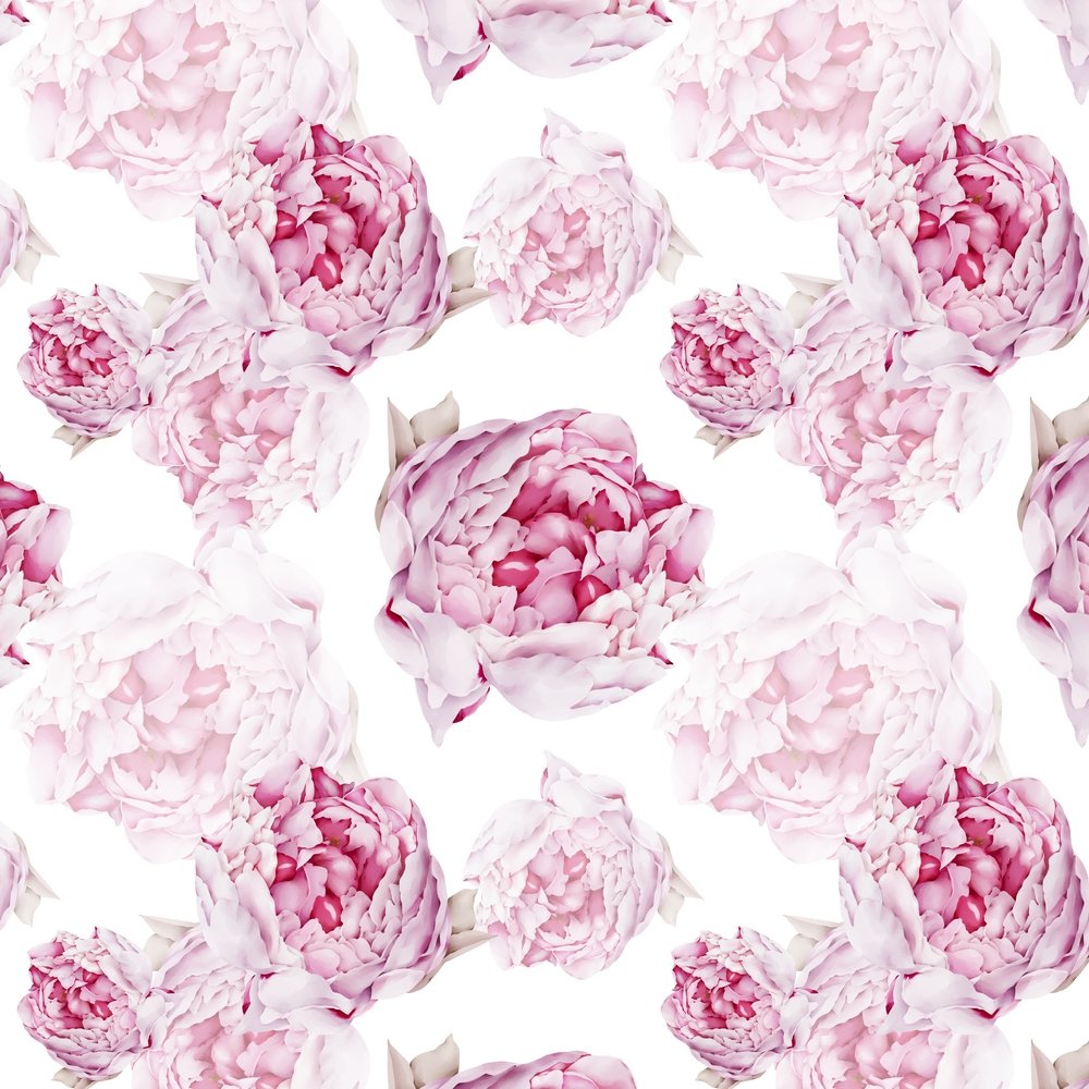 Watercolor Peony Flowers Fabric - White