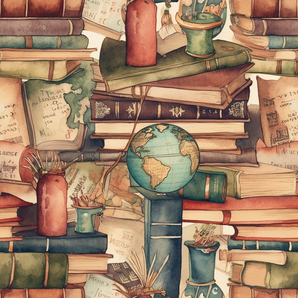 Whimsical Messy Books & Desk Decor Fabric