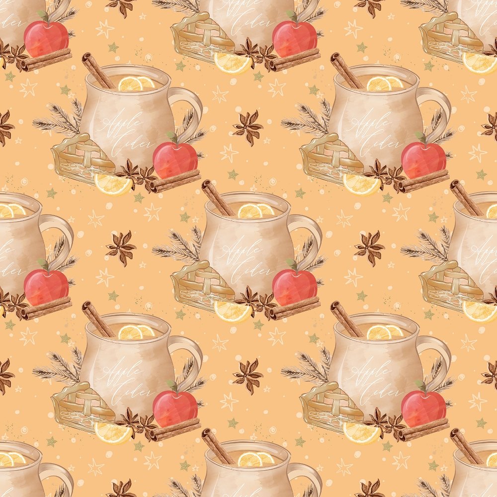 Apple Cider & Stars Fabric - Orange