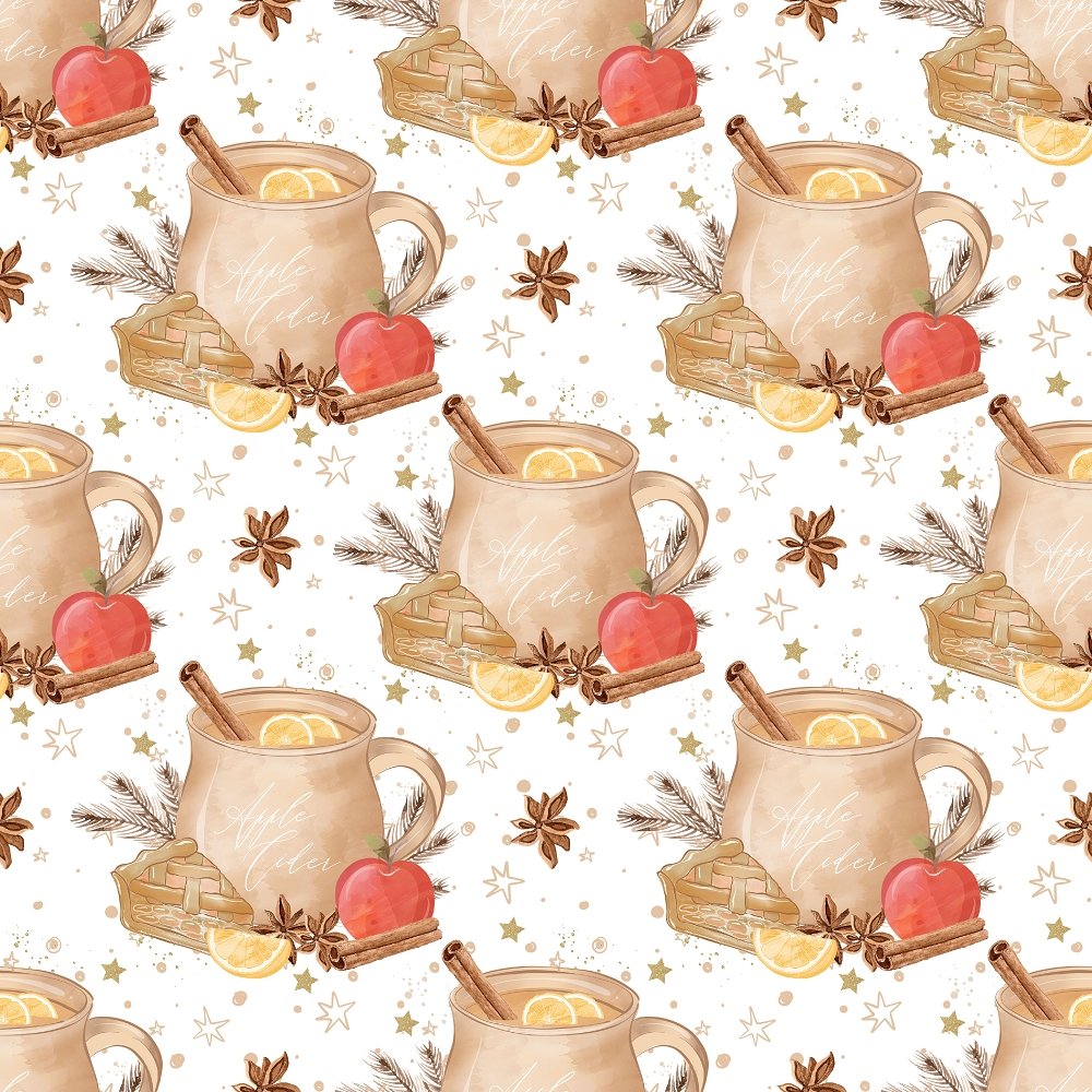 Apple Cider & Stars Fabric - White