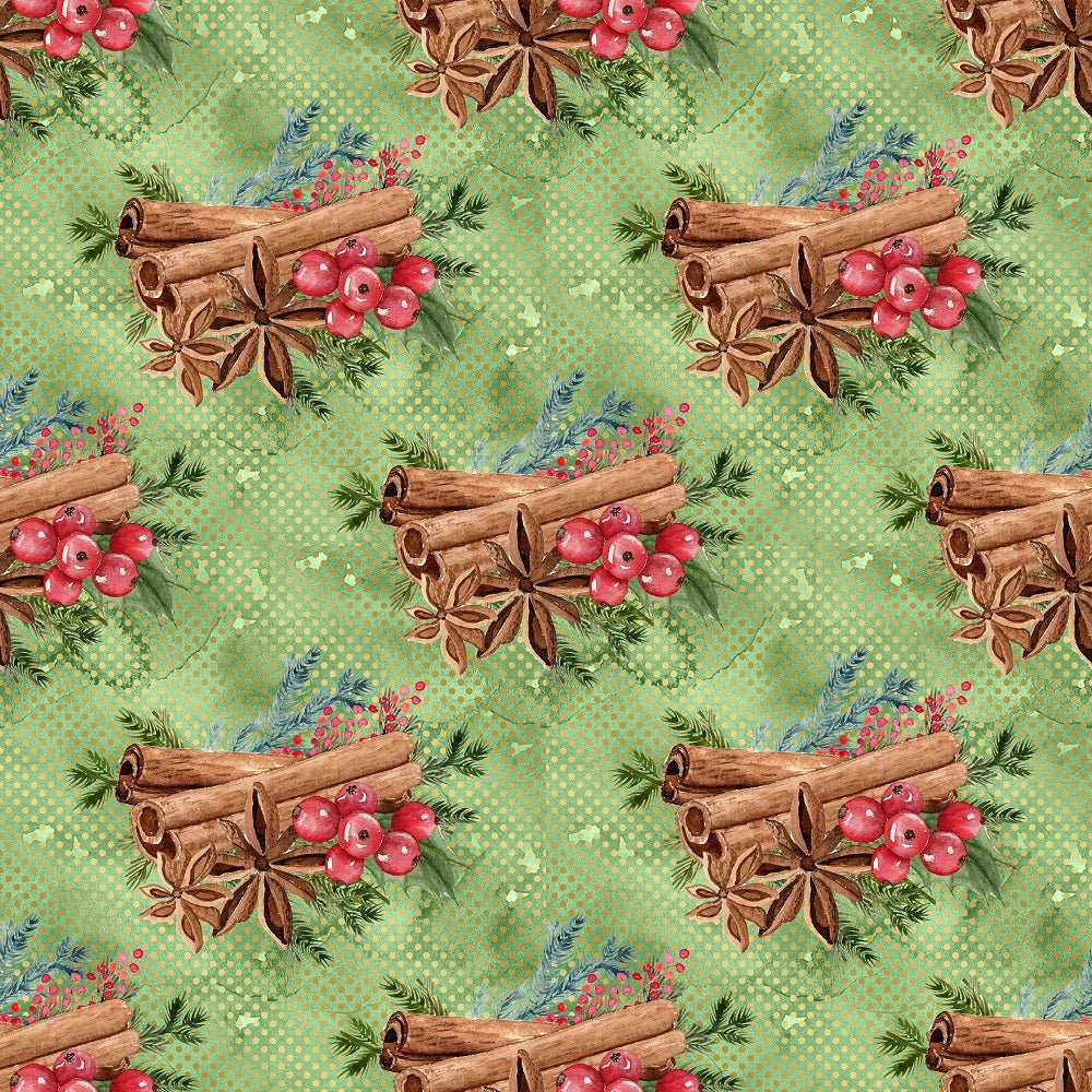 Apple Cinnamon On Grunge Dots Fabric - Green