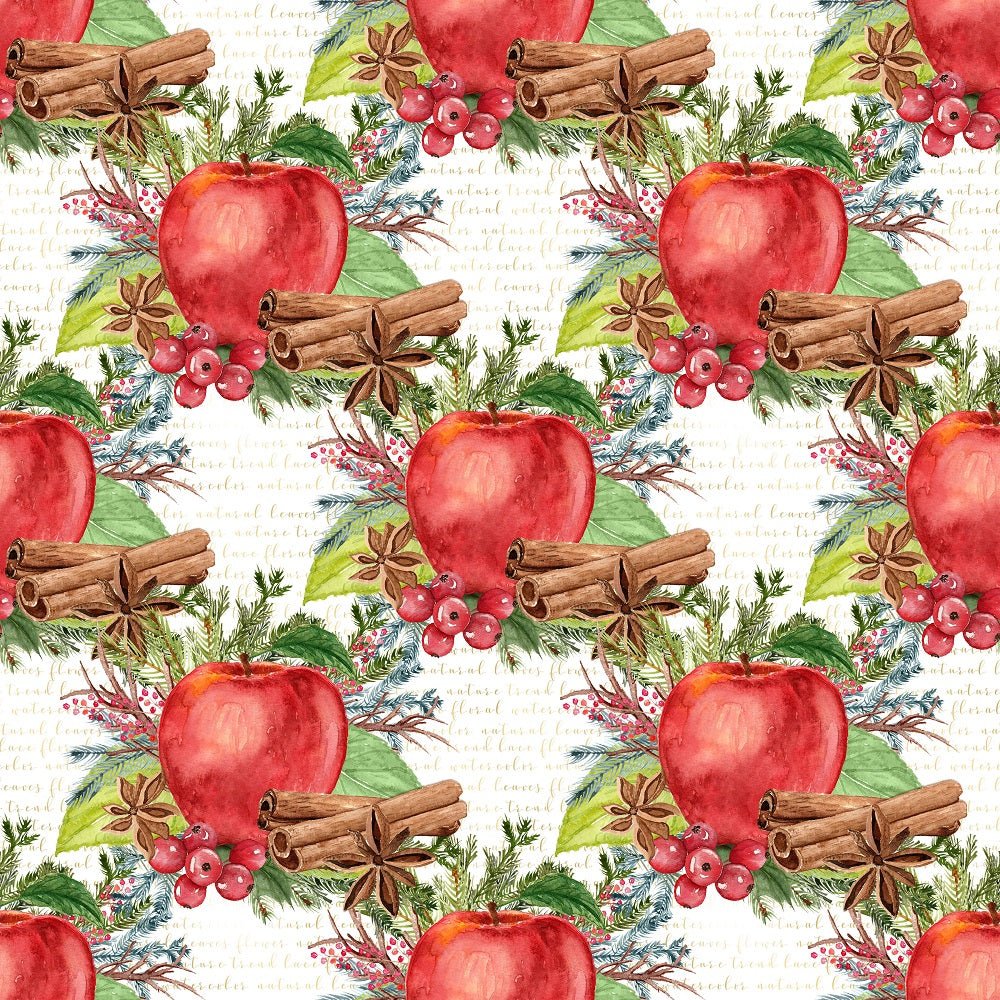 Apple Cinnamon On Grunge Words Fabric - White