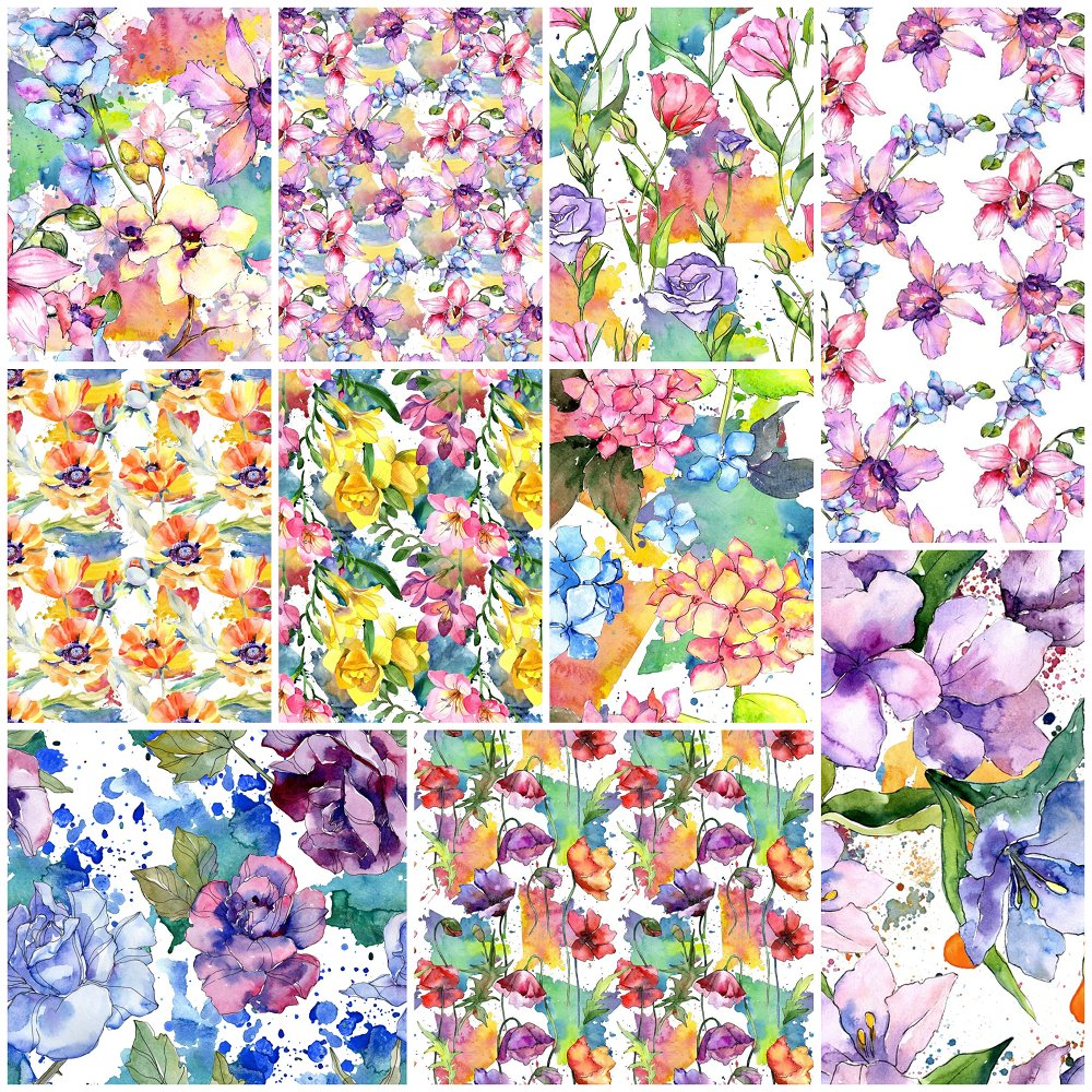 Aquarelle Florals Fabric Collection - 1 Yard Bundle