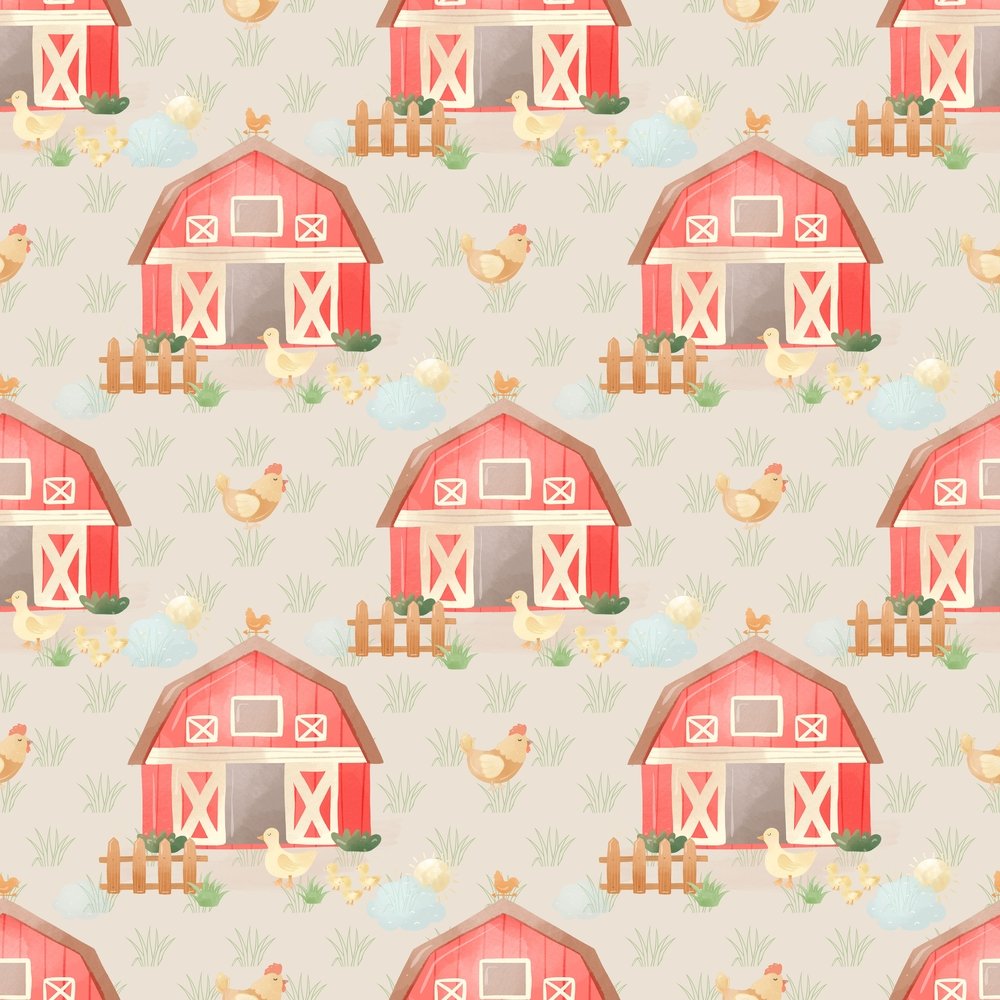 The Cutest Little Farm Barn Fabric - Brown
