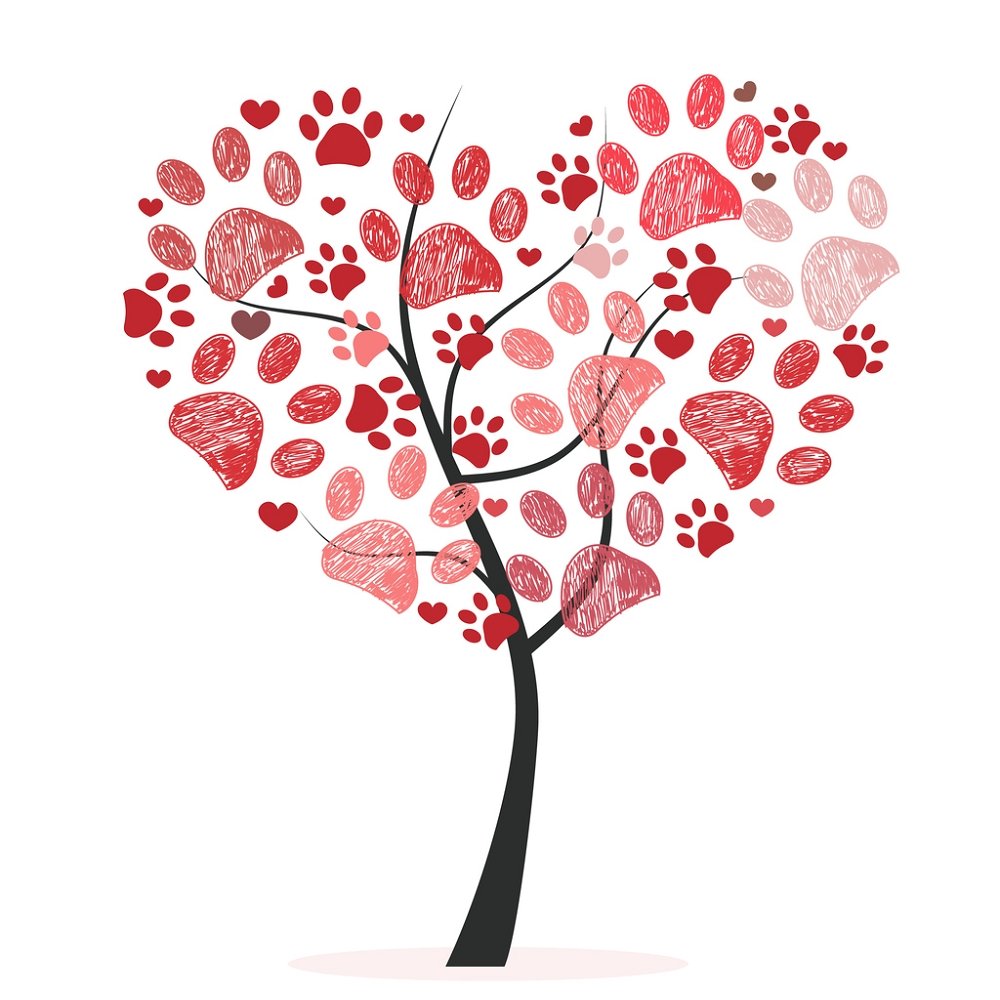 Valentine Paw Print Tree Fabric Panel