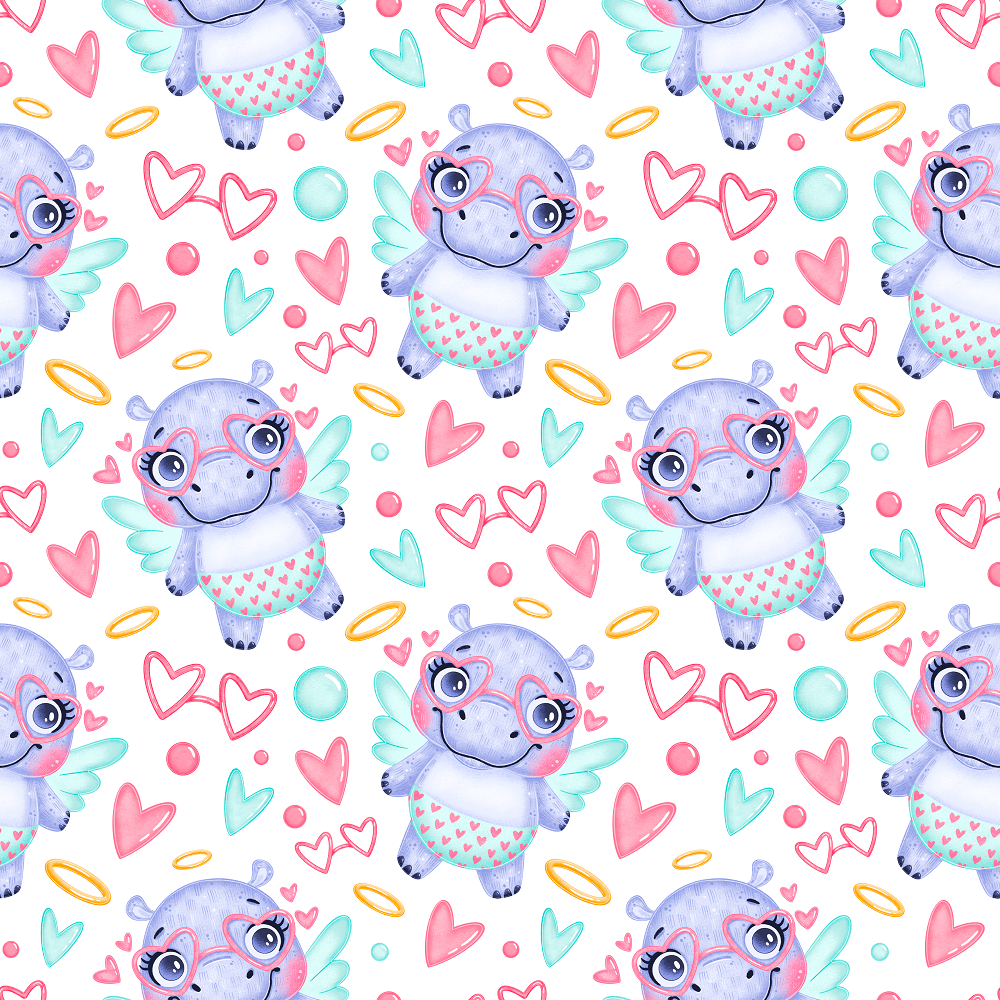 Valentine's Day Hippos Fabric