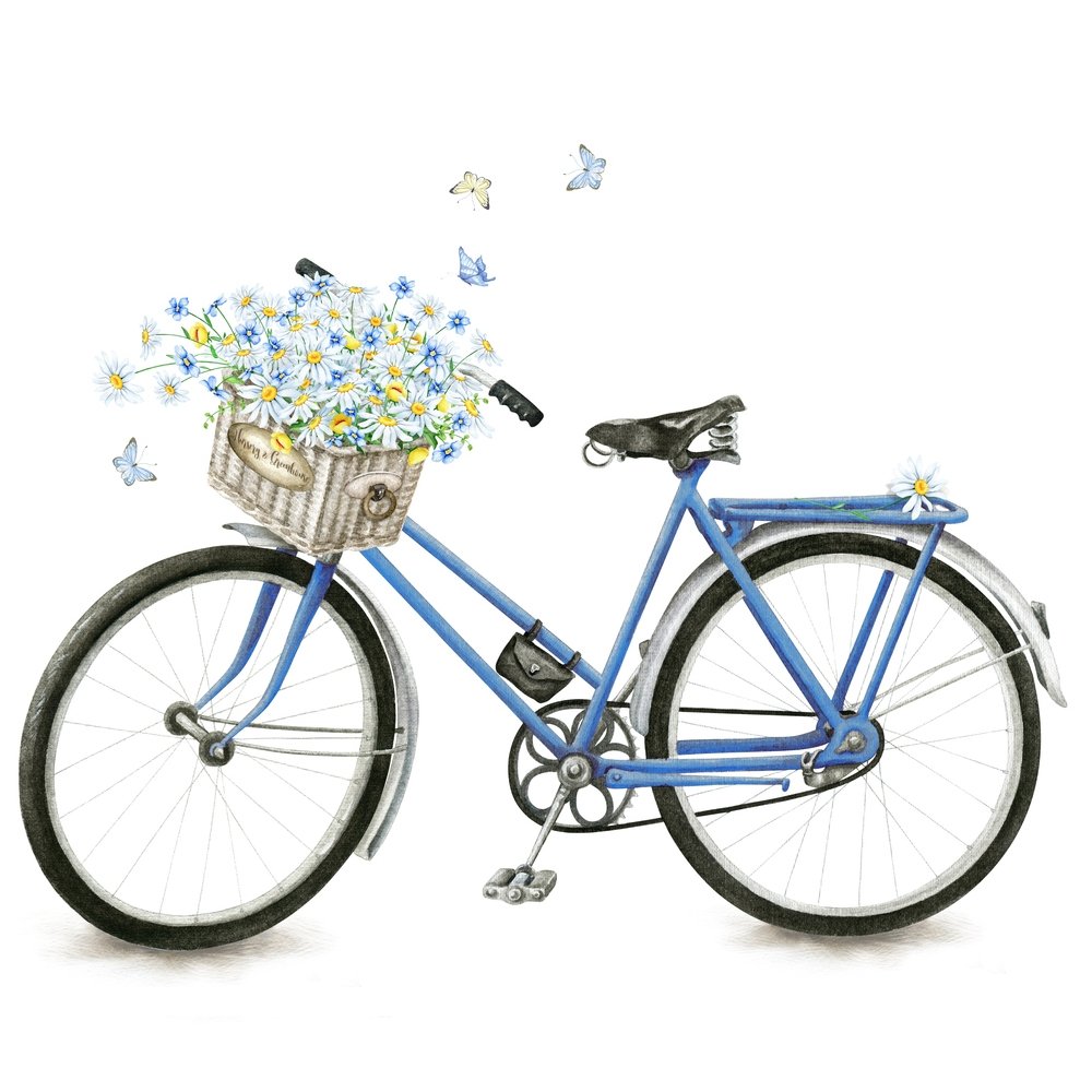 Vintage Blue Bicycle with Wild Flower Basket Fabric Panel
