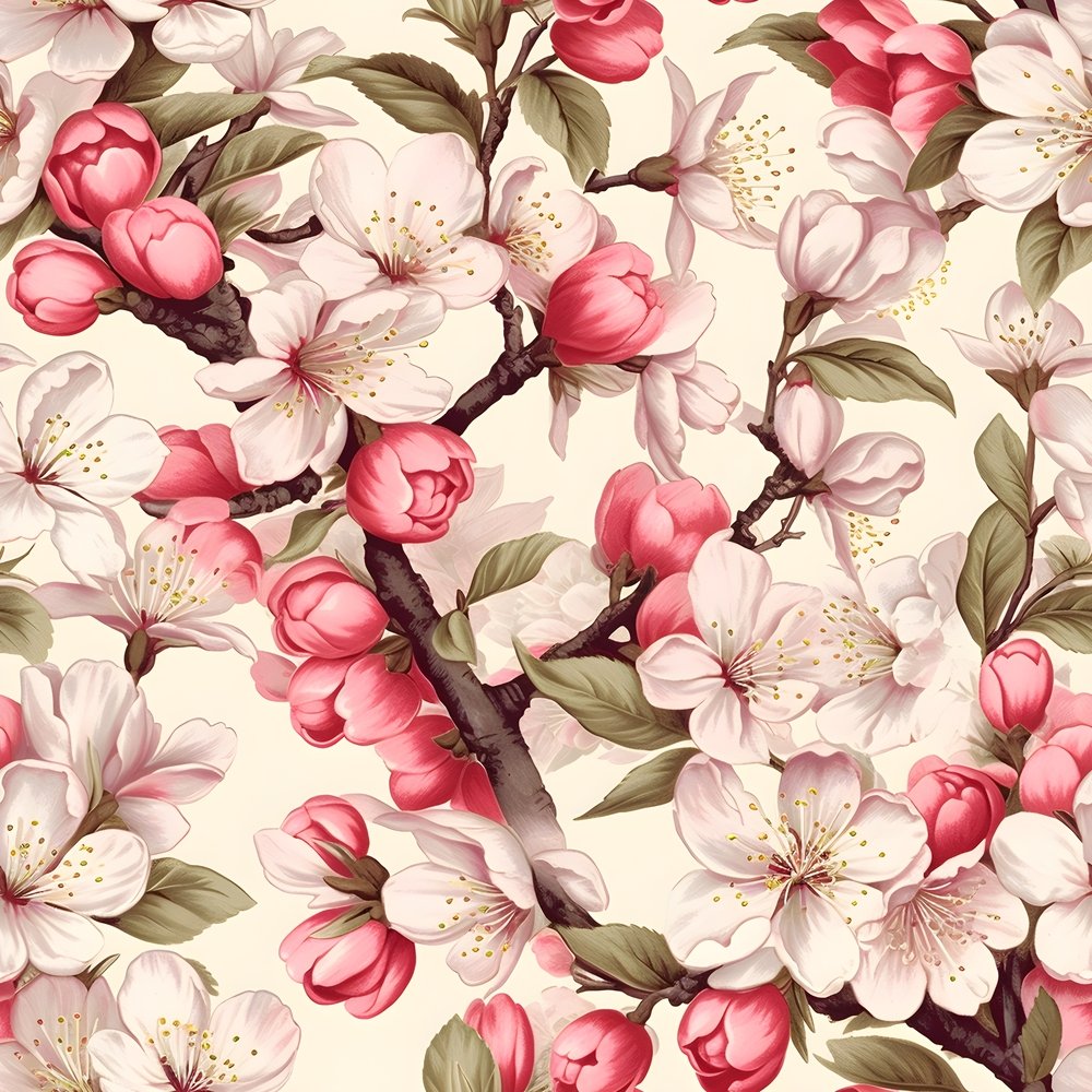 Vintage Cherry Blossom Pattern #1 Fabric