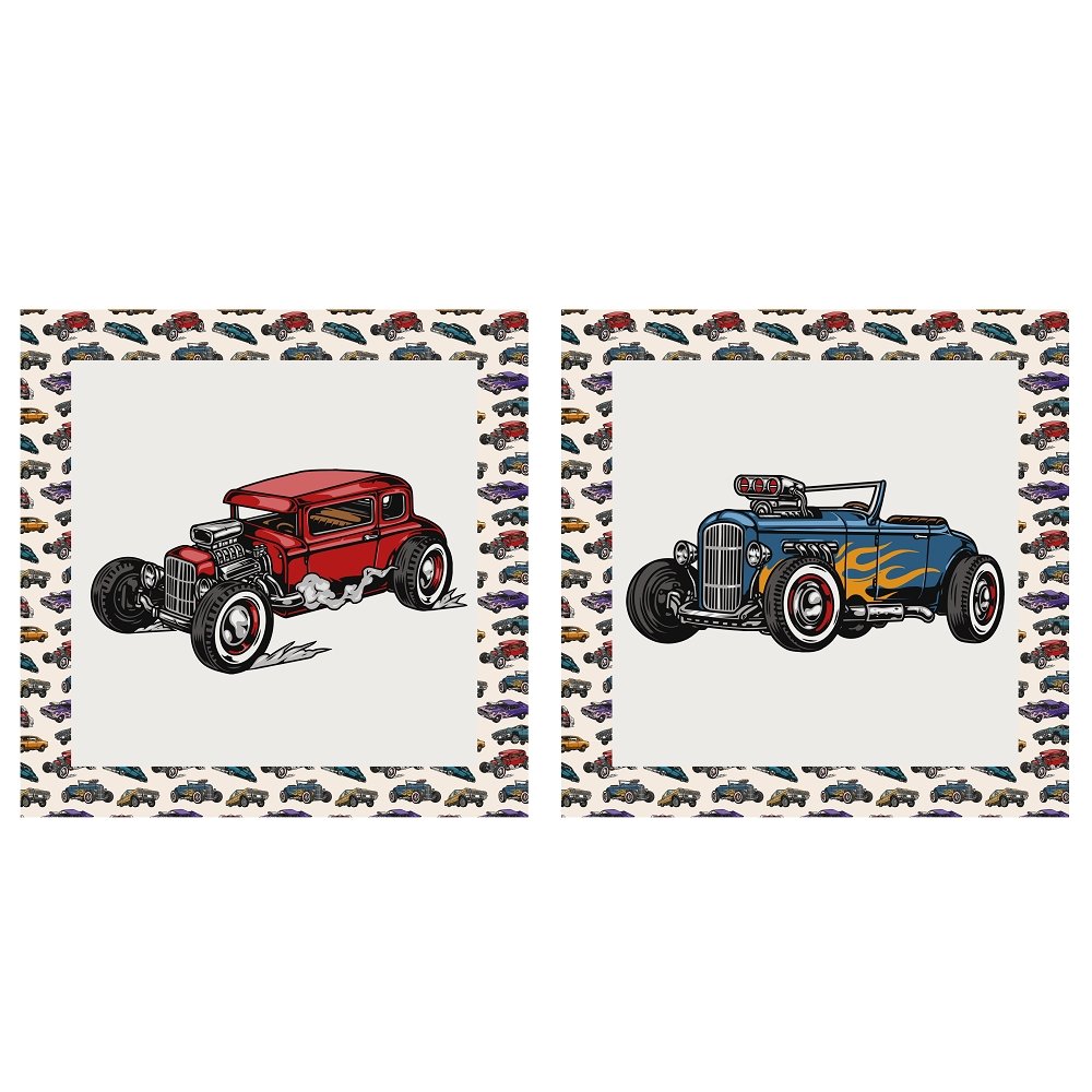 Vintage Roadsters Pillow Panels - Tan