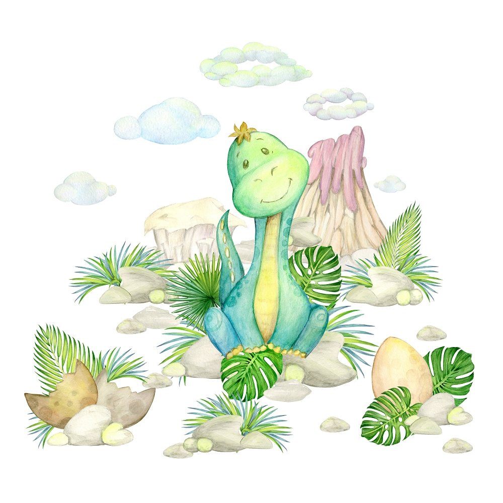 Volcano and Brachiosaurus Fabric Panel