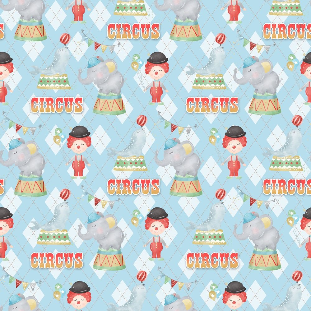 Watercolor Circus Scene #2 Fabric - Blue