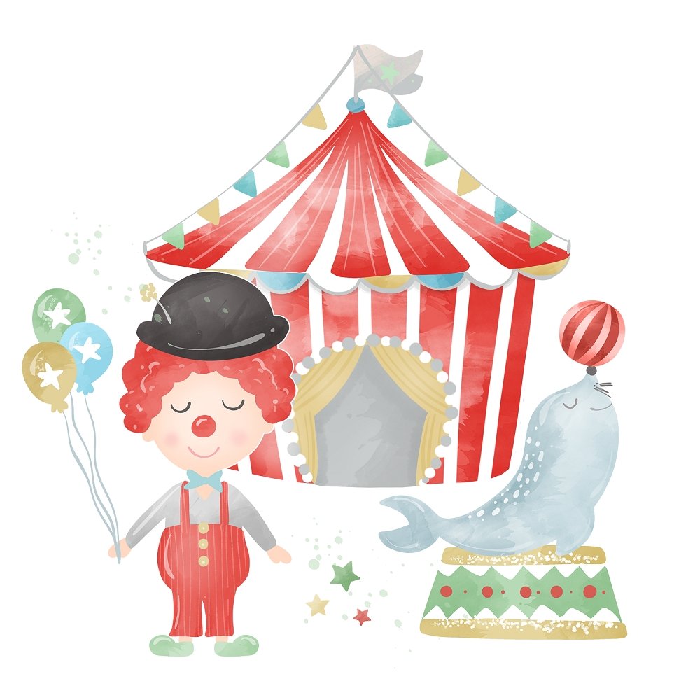 Watercolor Circus Scene #2 Fabric Panel