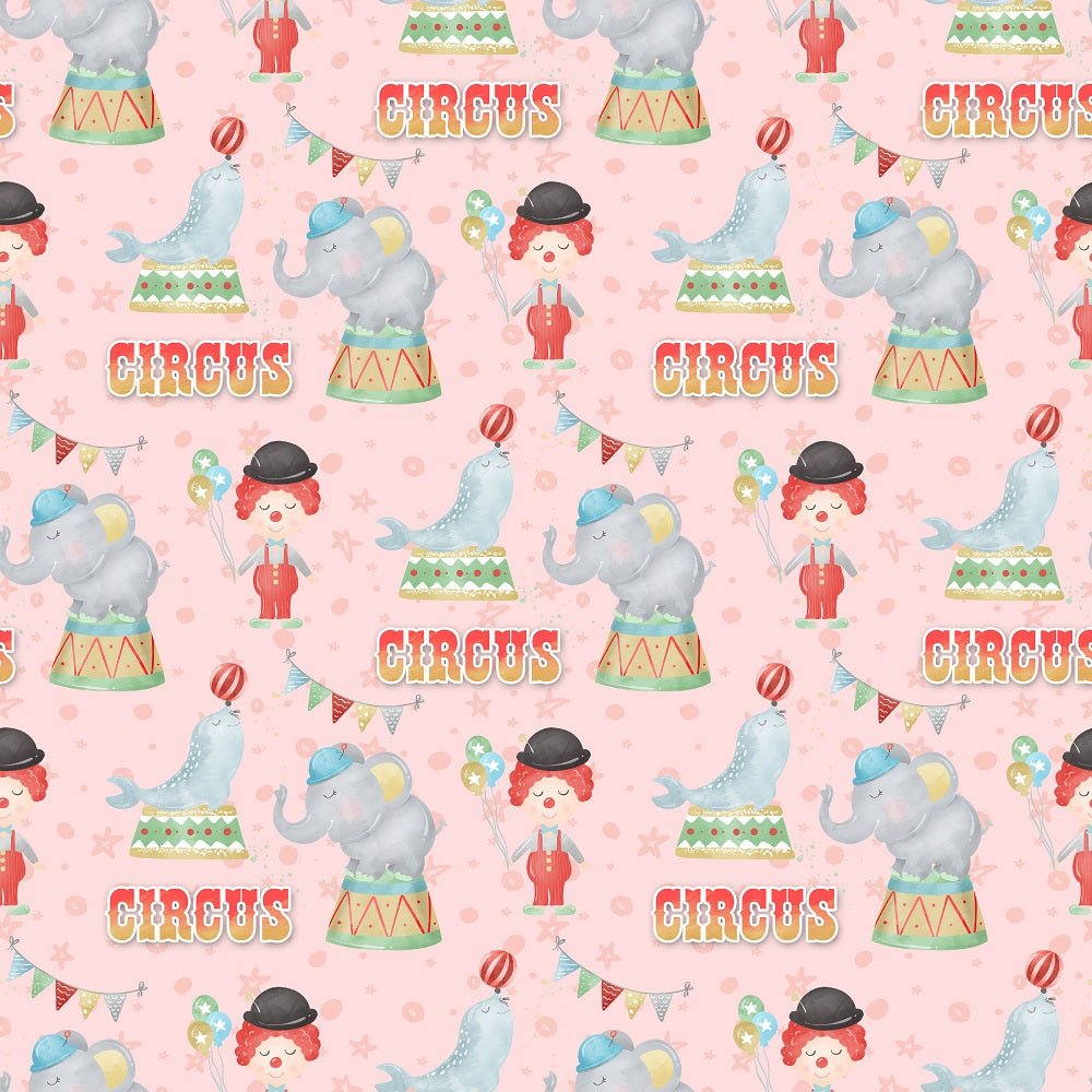 Watercolor Circus Scene #2 Fabric - Pink
