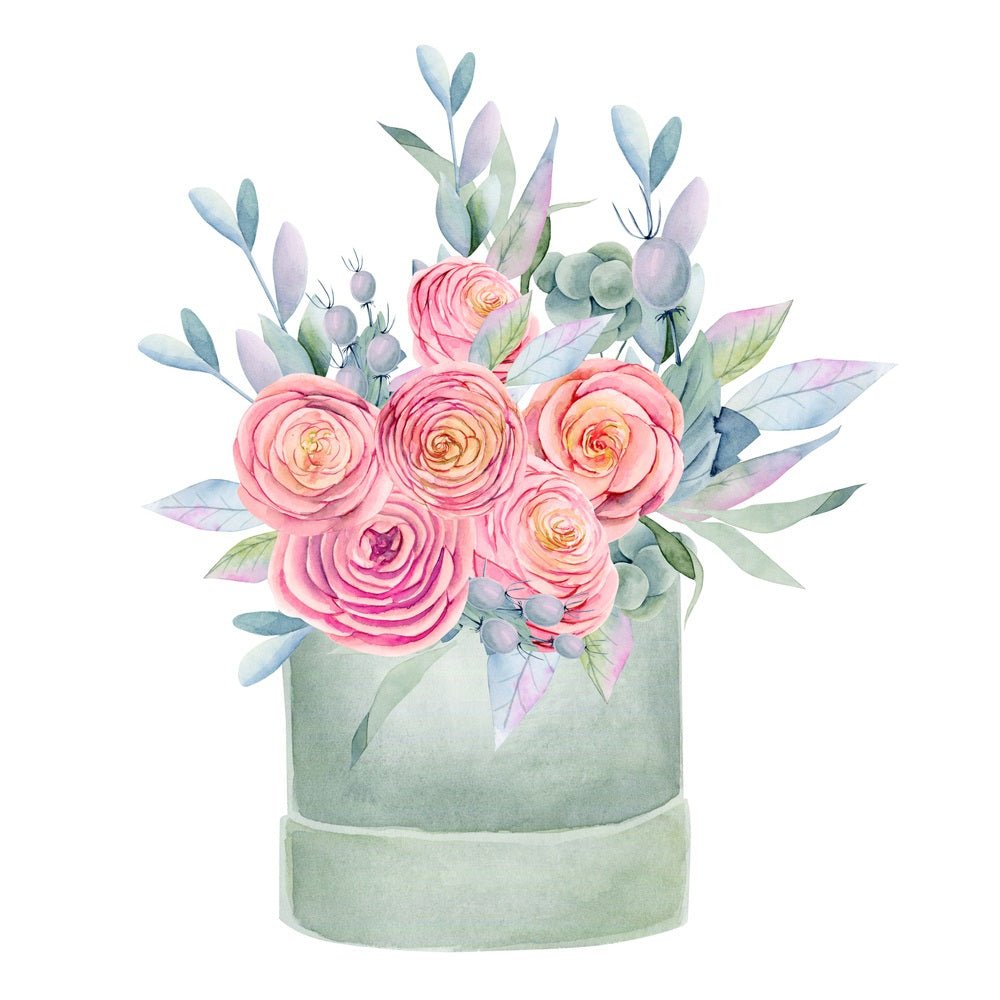 Watercolor Floral Gift Box Variation #1 Fabric Panel