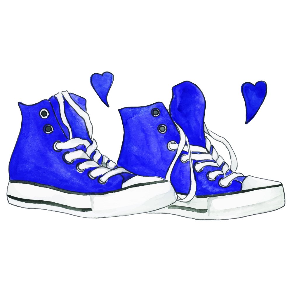 Watercolor High-Tops Fabric & Hearts Panel - Blue