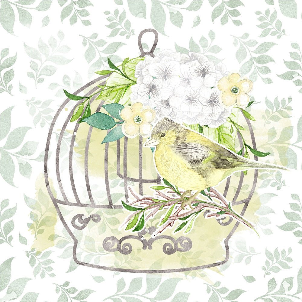 White Hydrangeas Bird Cage Fabric Panel