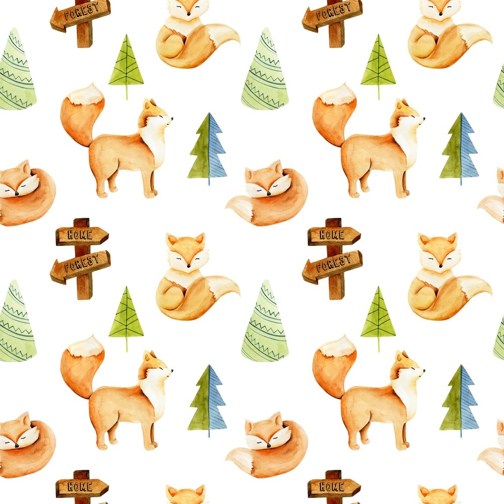Animal Life Foxes in the Forest Fabric