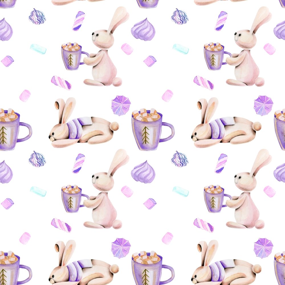 Animal Life Rabbits and Candies Fabric