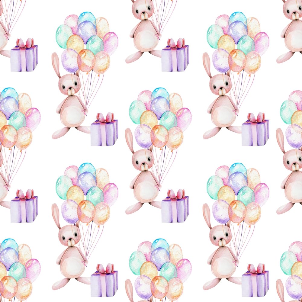 Animal Life Rabbits with Balloons Fabric