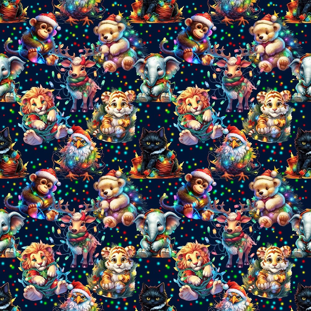 Animals Bundled In Christmas Lights Fabric