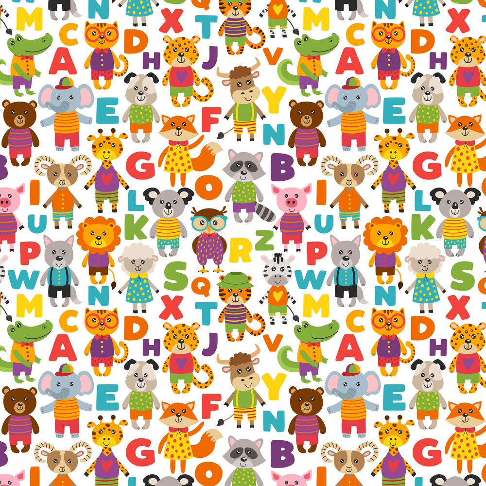 Animals Learn The Alphabet Fabric - White